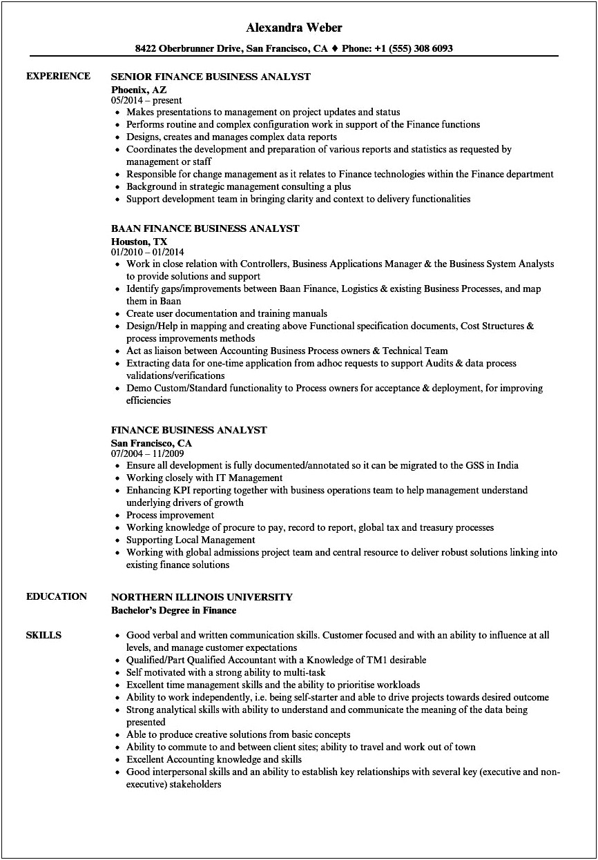 Ccar Business Analyst Sample Resume