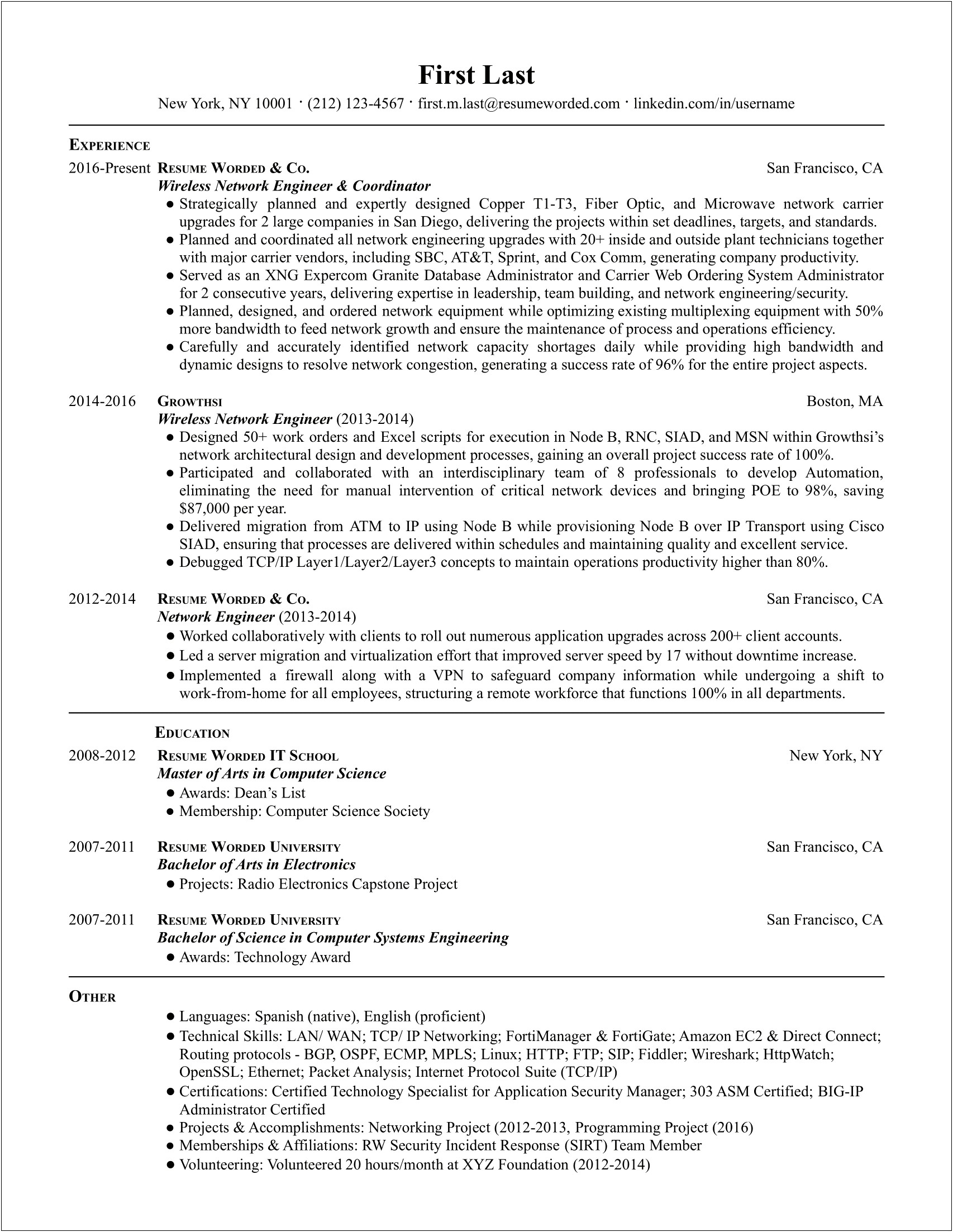 Ccna Entry Level Resume Sample