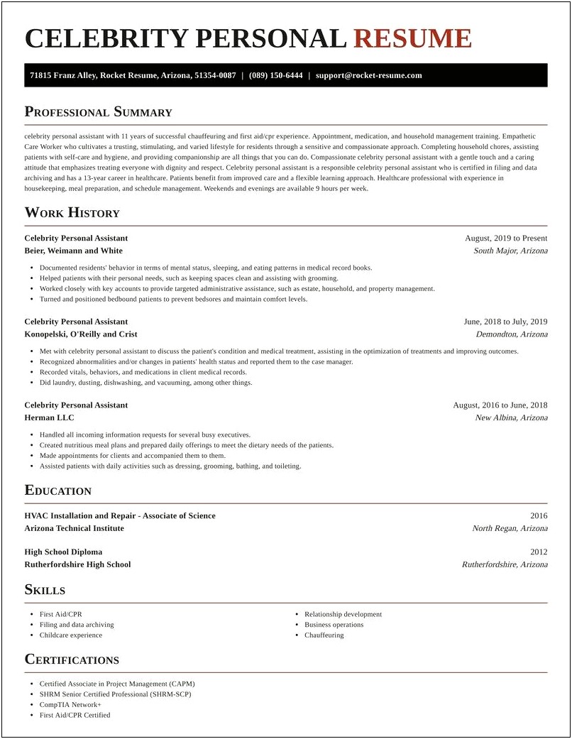 Celebrity Personal Assistant Resume Samples