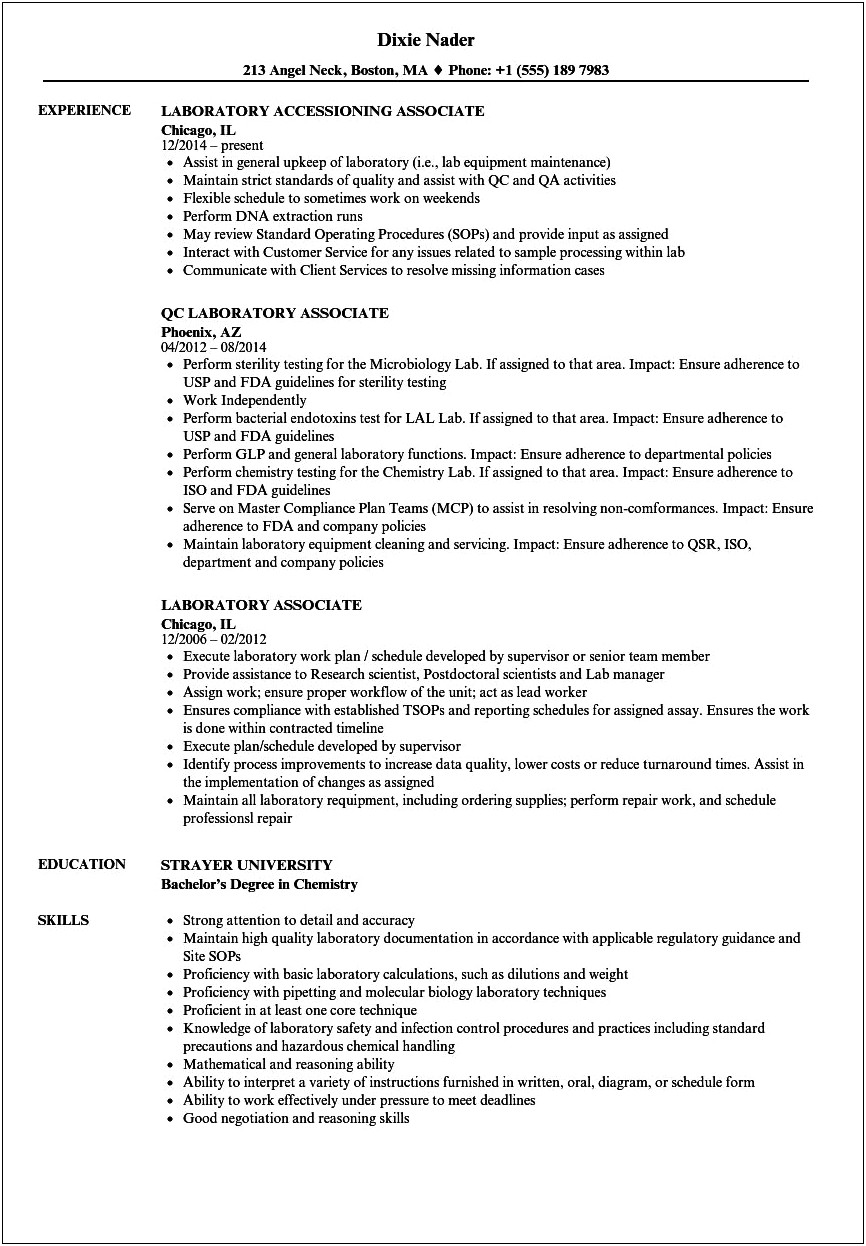 Cell Culture Lab Skills Resume