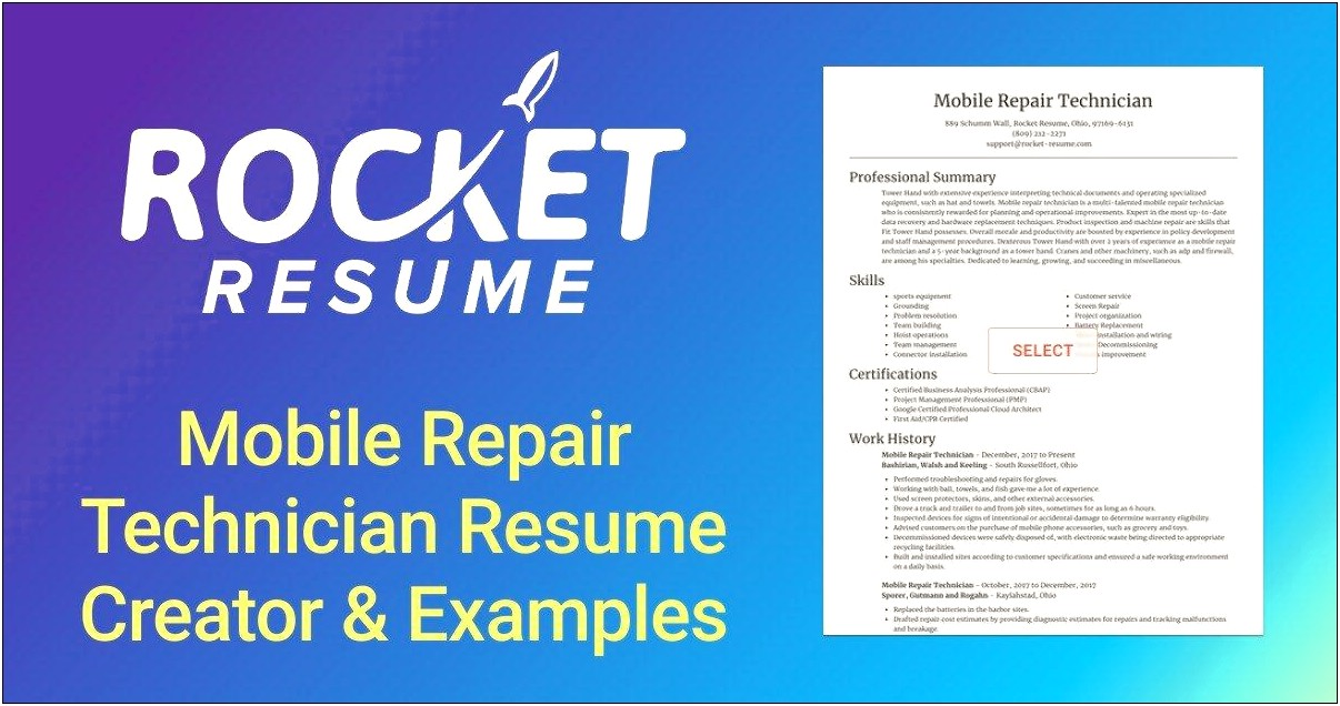 Cell Phone Repair Technician Resume Sample