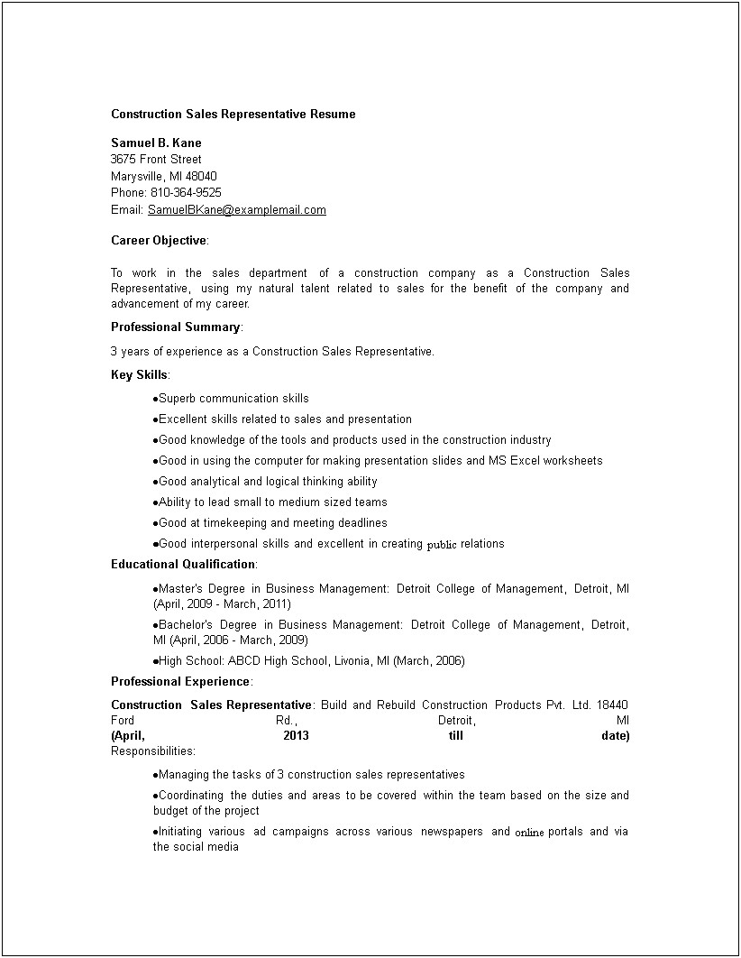 Cell Phone Sales Rep Job Resume
