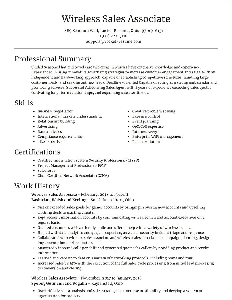Cellular Sales Associate Resume Examples