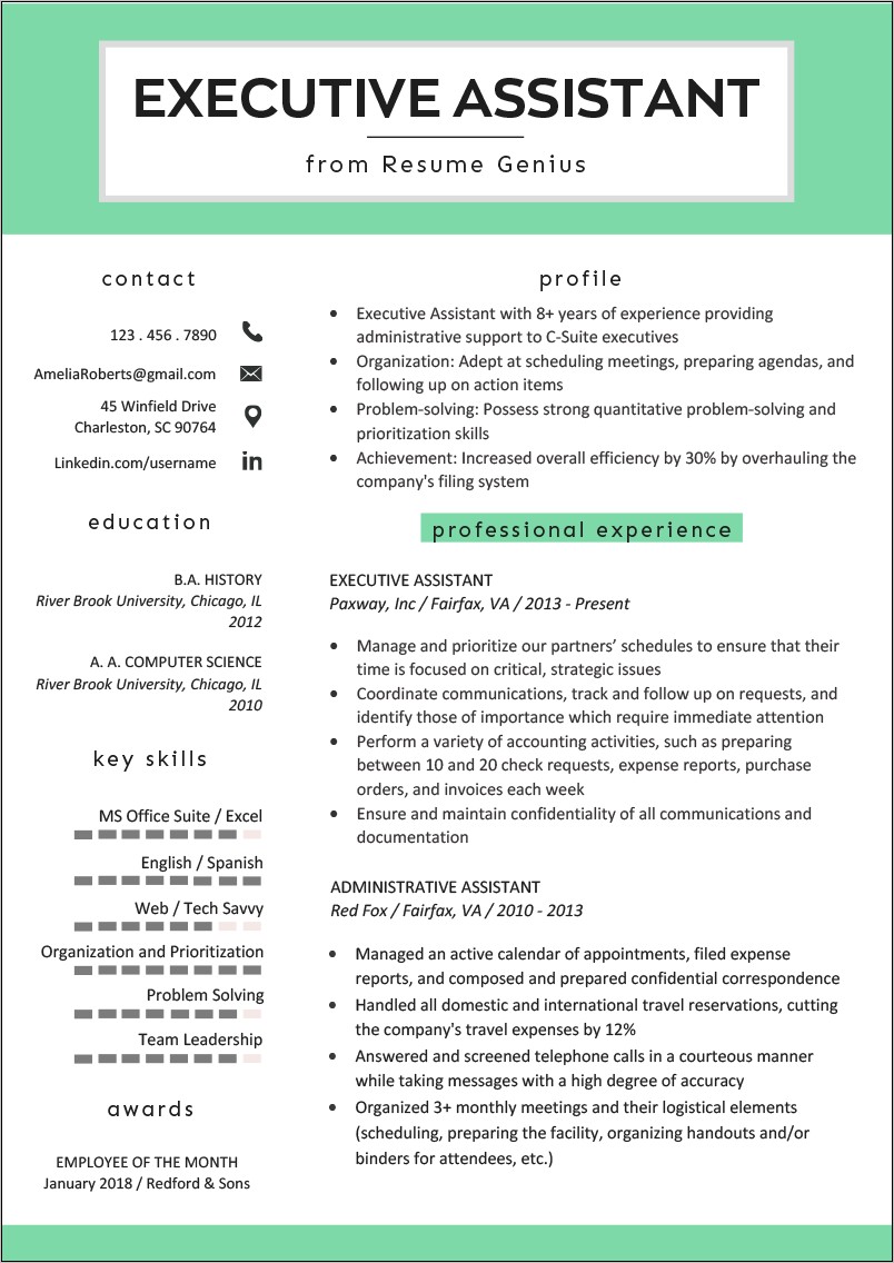 Ceo Executive Assistant Resume Sample