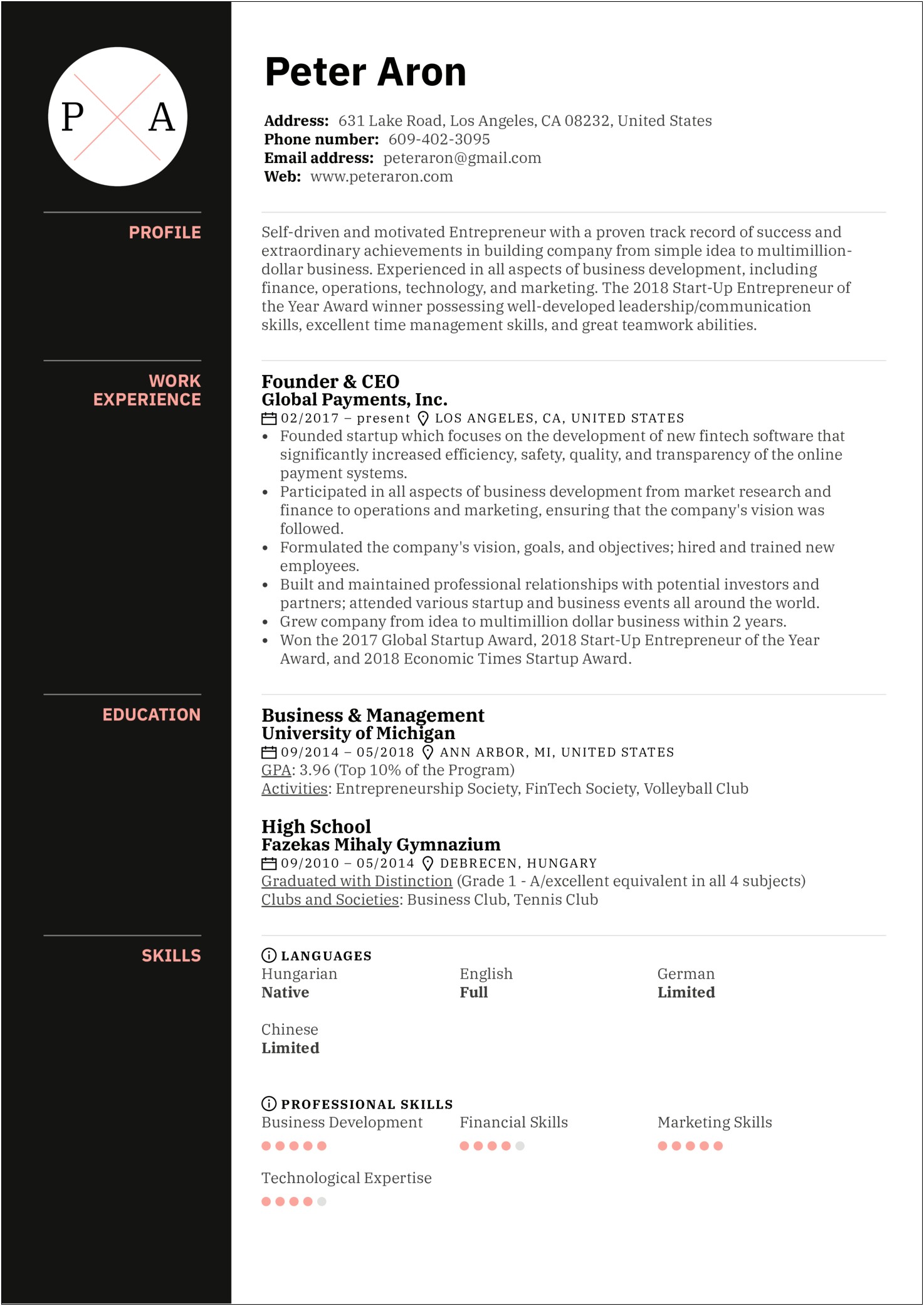 Ceo Resume Example Food Service