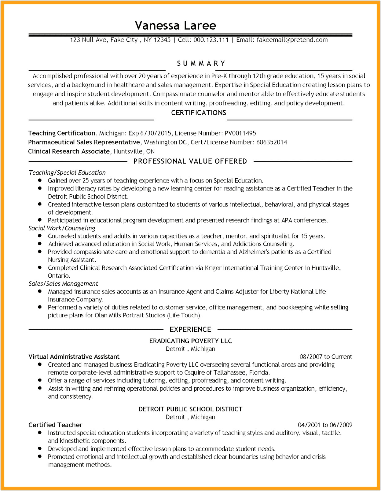 Certification Of School Counselor On Resume Example