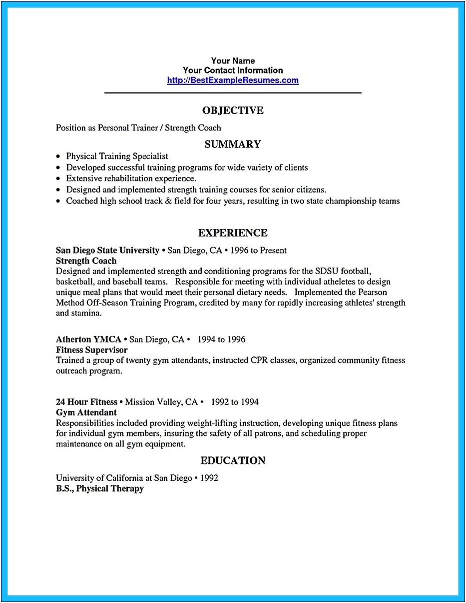 Certified Athletic Trainer Sample Resume