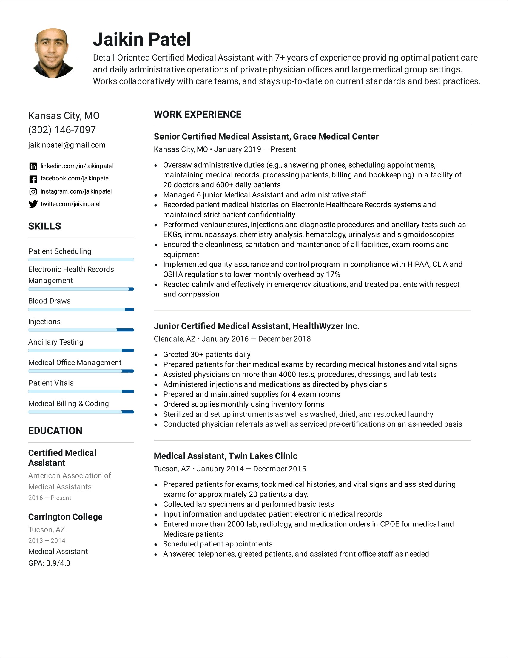 Certified Medical Assistant Resume Job Description