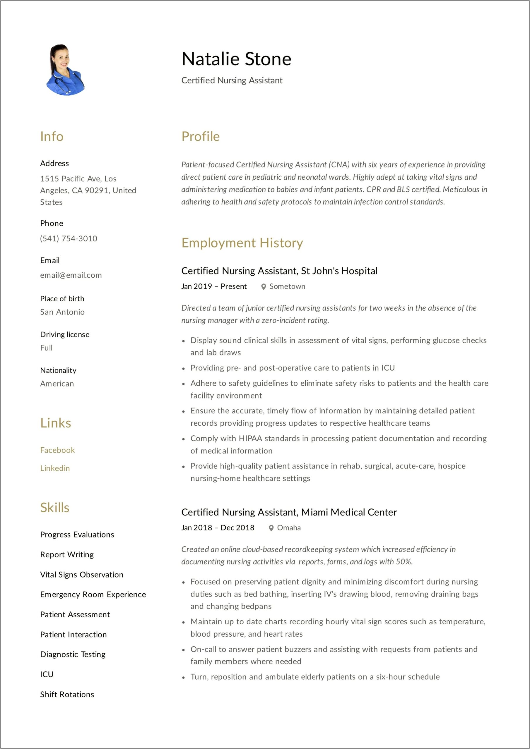 Certified Nursing Assistant Resume Summary Examples