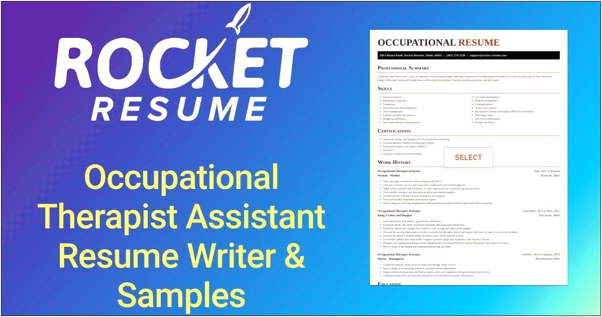 Certified Occupational Therapy Assistant Resume Samples