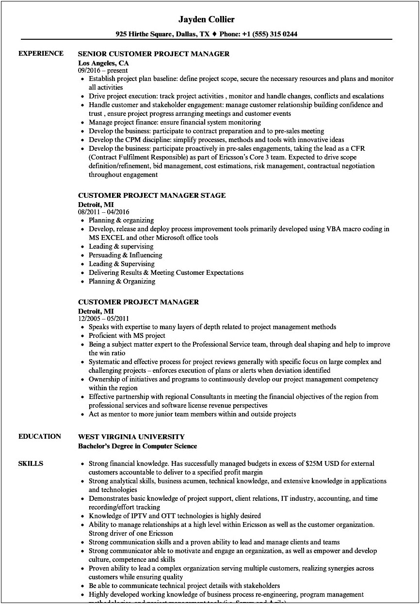 Certified Project Management Professional Resume