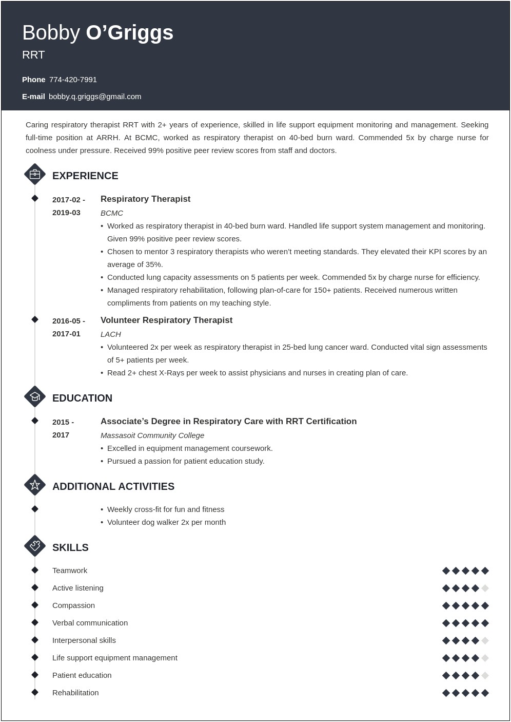 Certified Respiratory Therapist Sample Resume