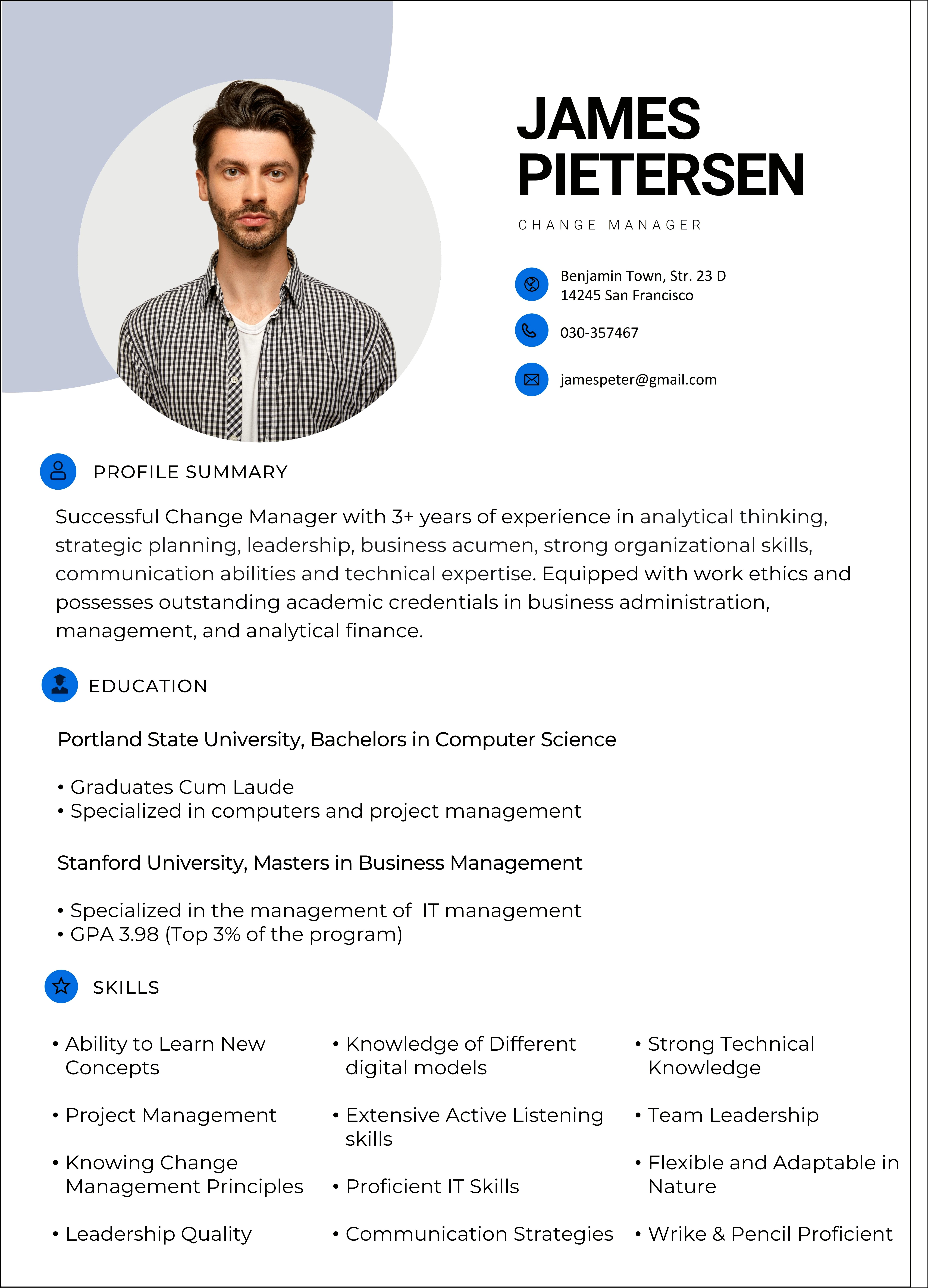 Change Management Examples For Resume