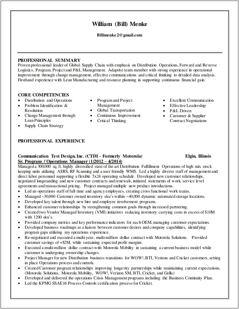Change Management Job Description Resume