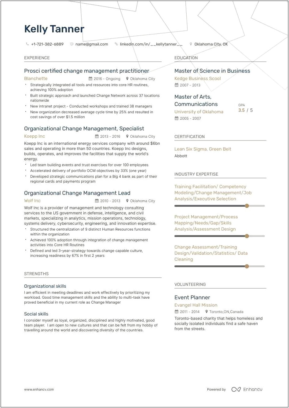 Change Management Roles And Responsibilities In Resume