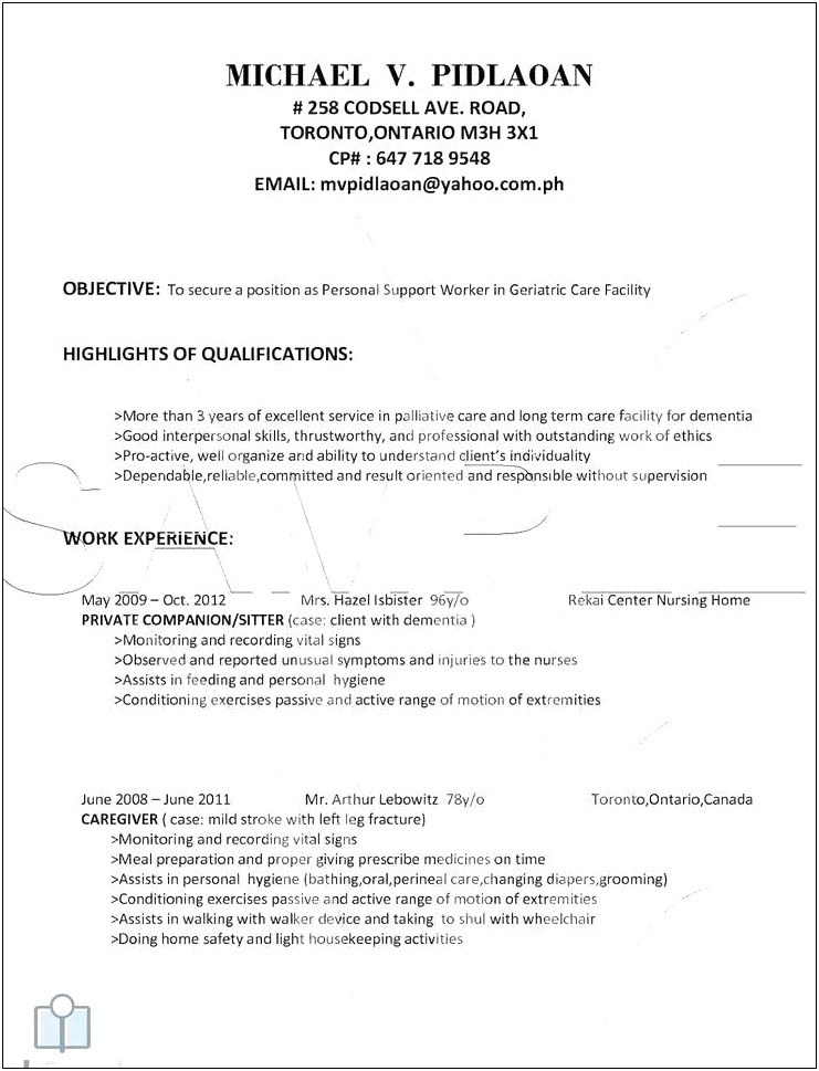 Changing Diapers On Resume Sample