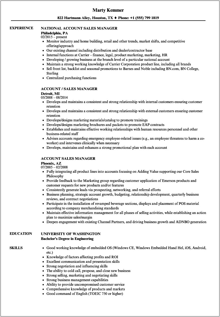 Channel Sales Manager Resume Pdf