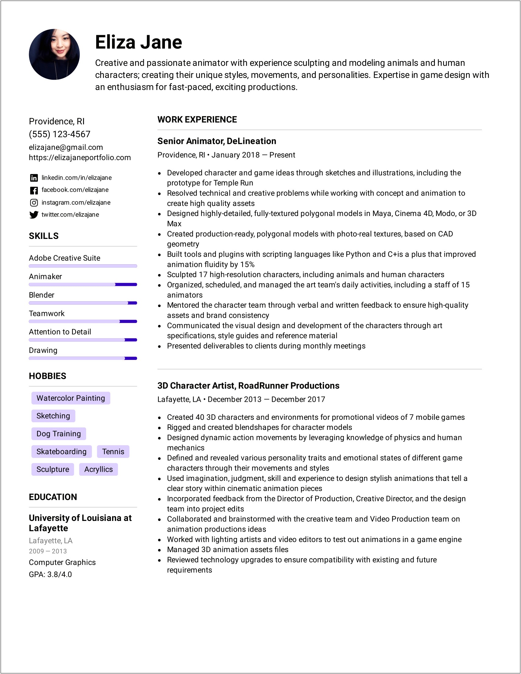 Character Designer Job Description Resume