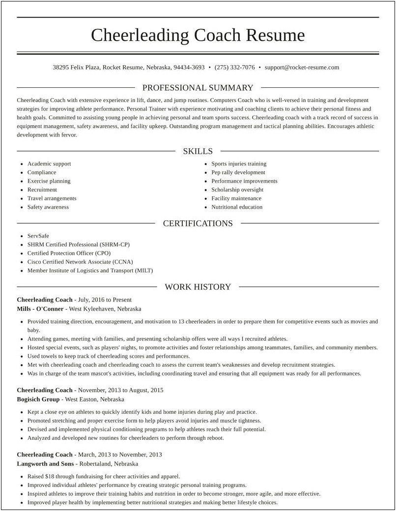 Cheerleading Coach Job Description For Resume