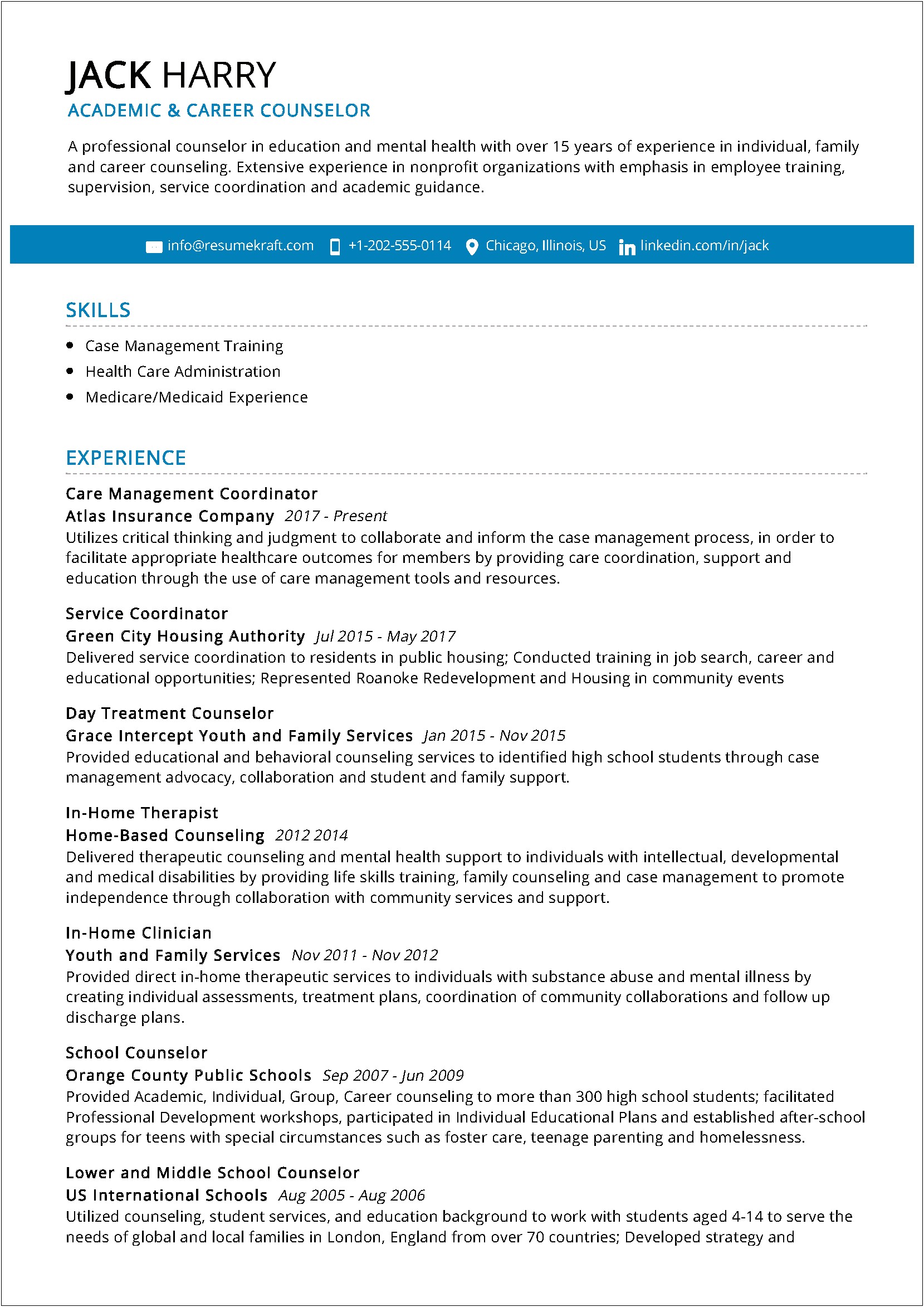Chemical Dependency Counselor Resume Sample