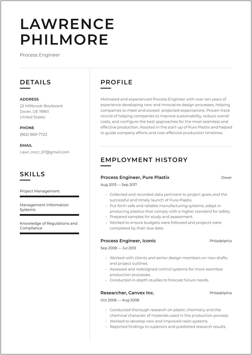 Chemical Engineering Resume Work Experience Examples