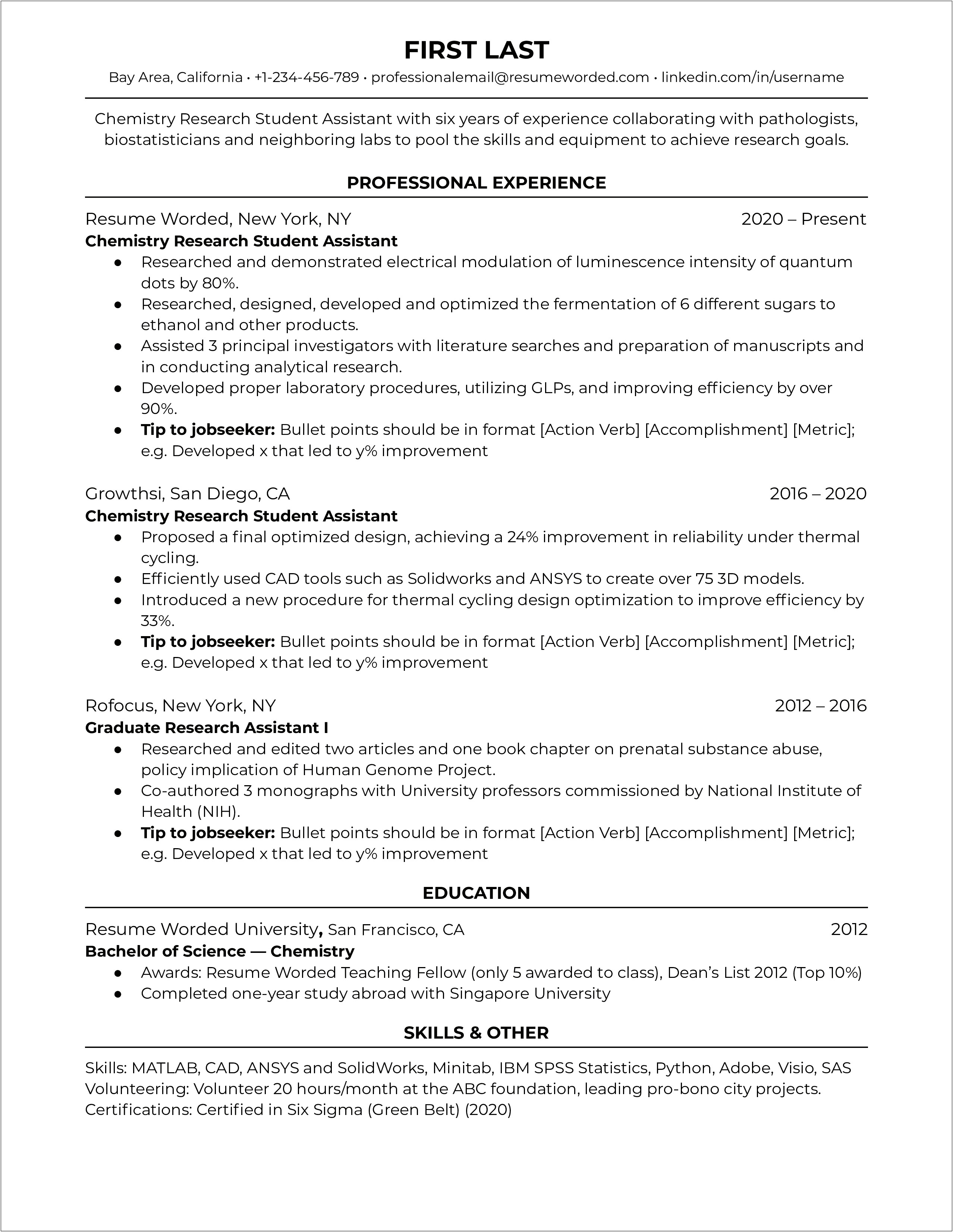 Chemical Lab Technician Resume Examples