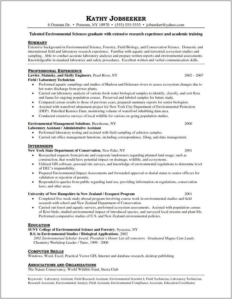 Chemistry Lab Technician Objective Resume