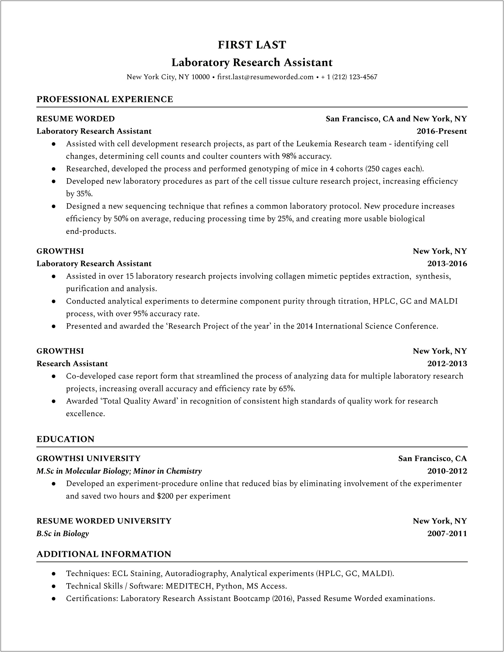 Chemistry Skills To Include On Resume