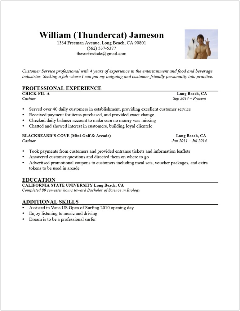 Chick Fil A Resume Example