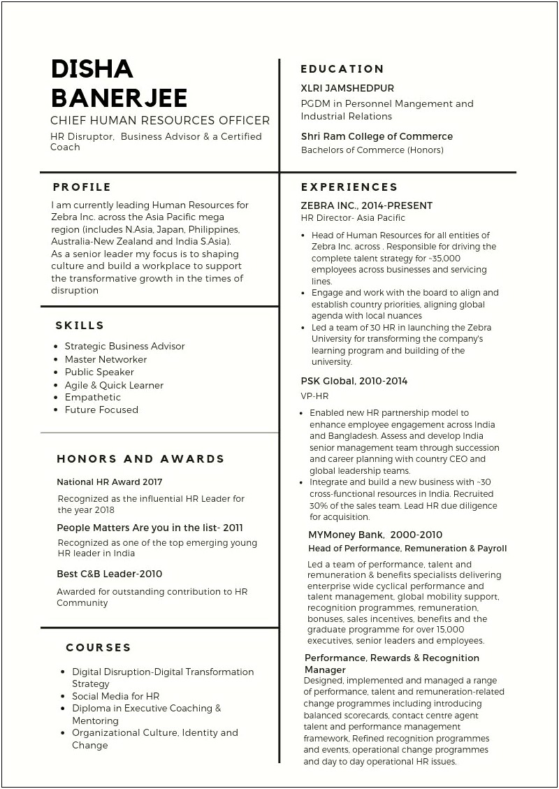 Chief Human Resources Officer Resume Samples