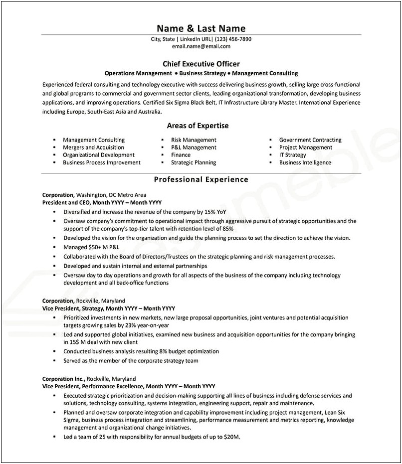 Chief Operating Officer Sample Resumes