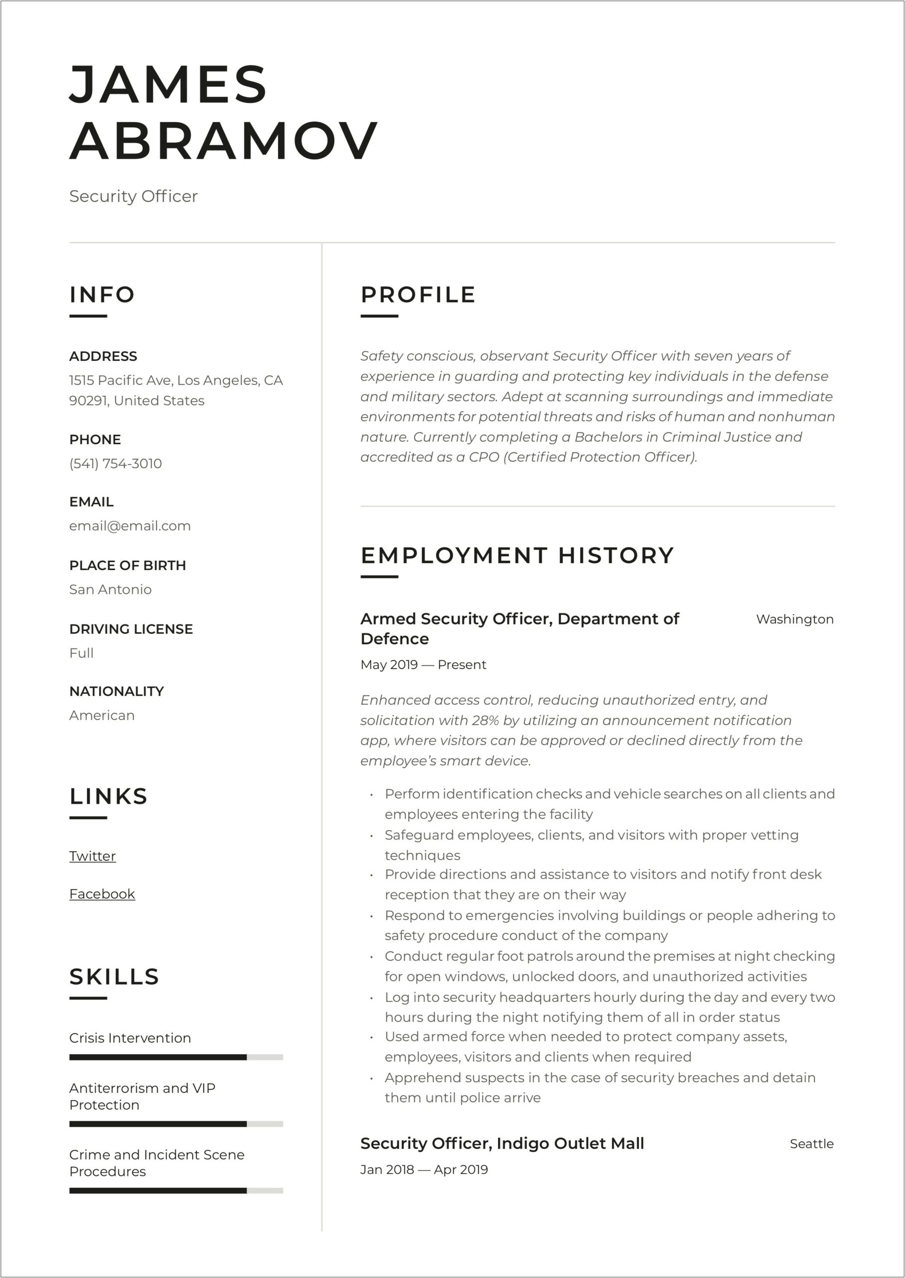 Chief Security Officer Resume Examples