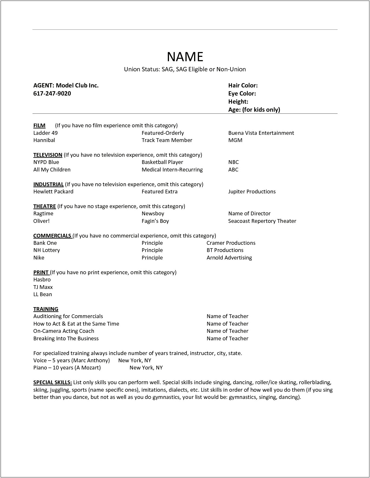 Child Actor Resume Template Free