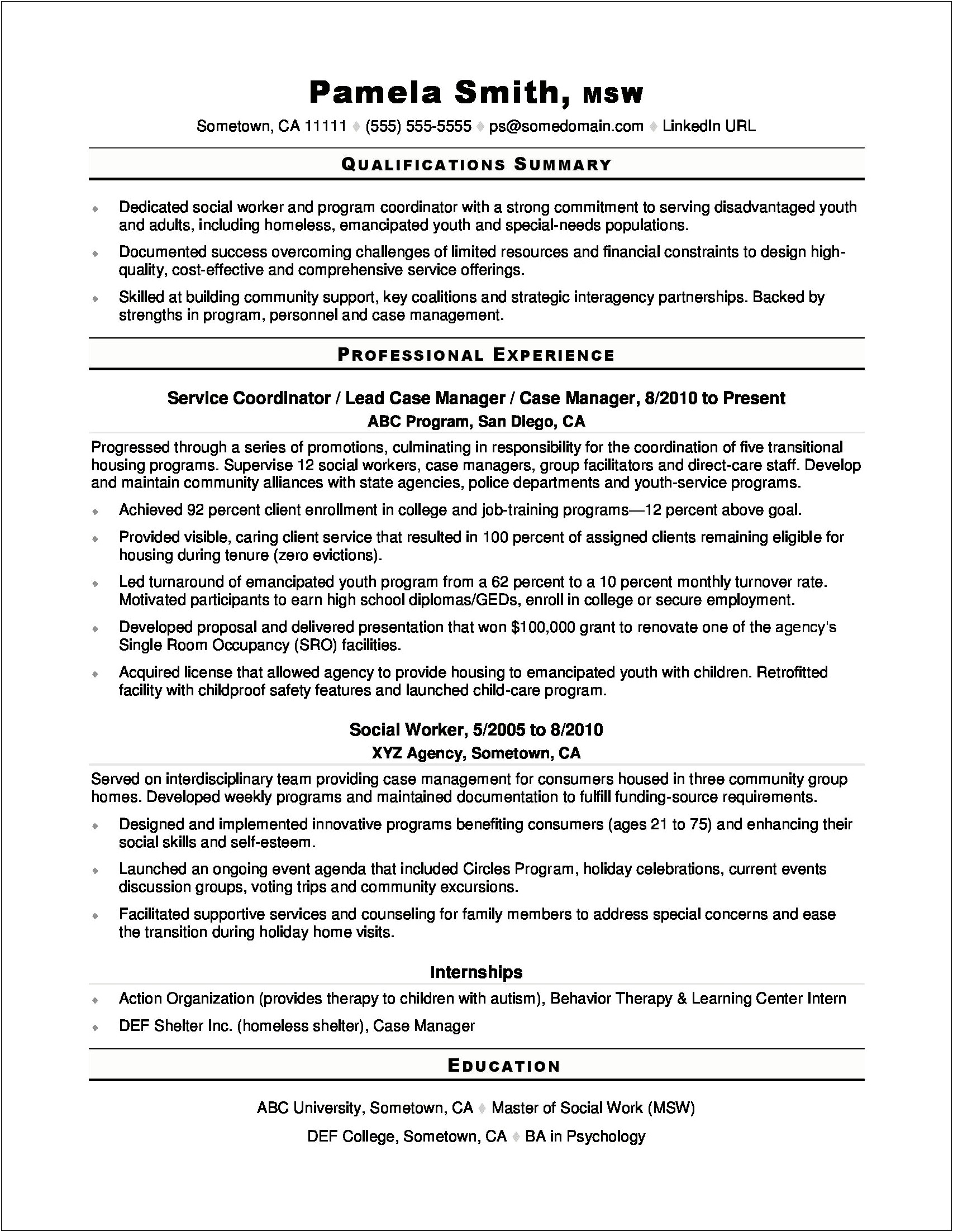 Child And Youth Care Worker Resume Sample
