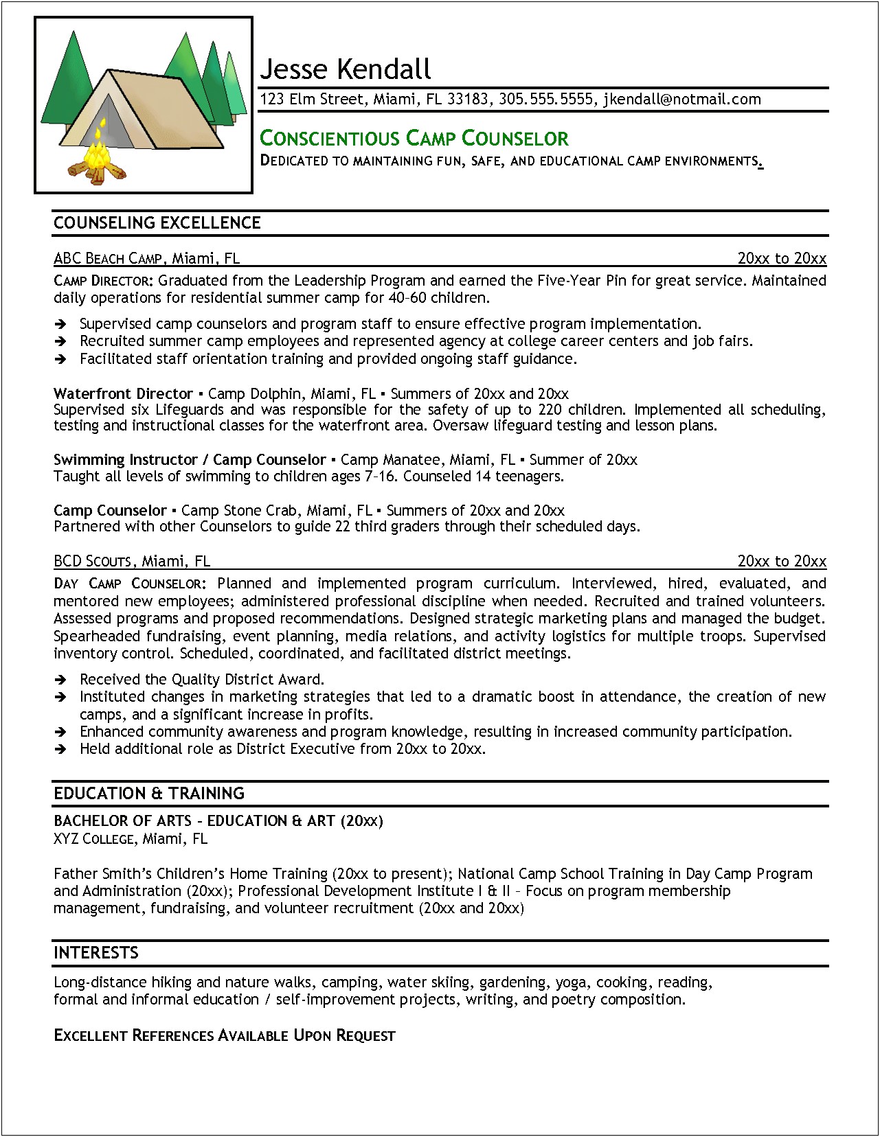Child Care Counselor Resume Sample