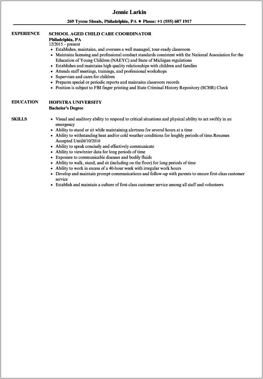 Child Care Provider Job Description Resume