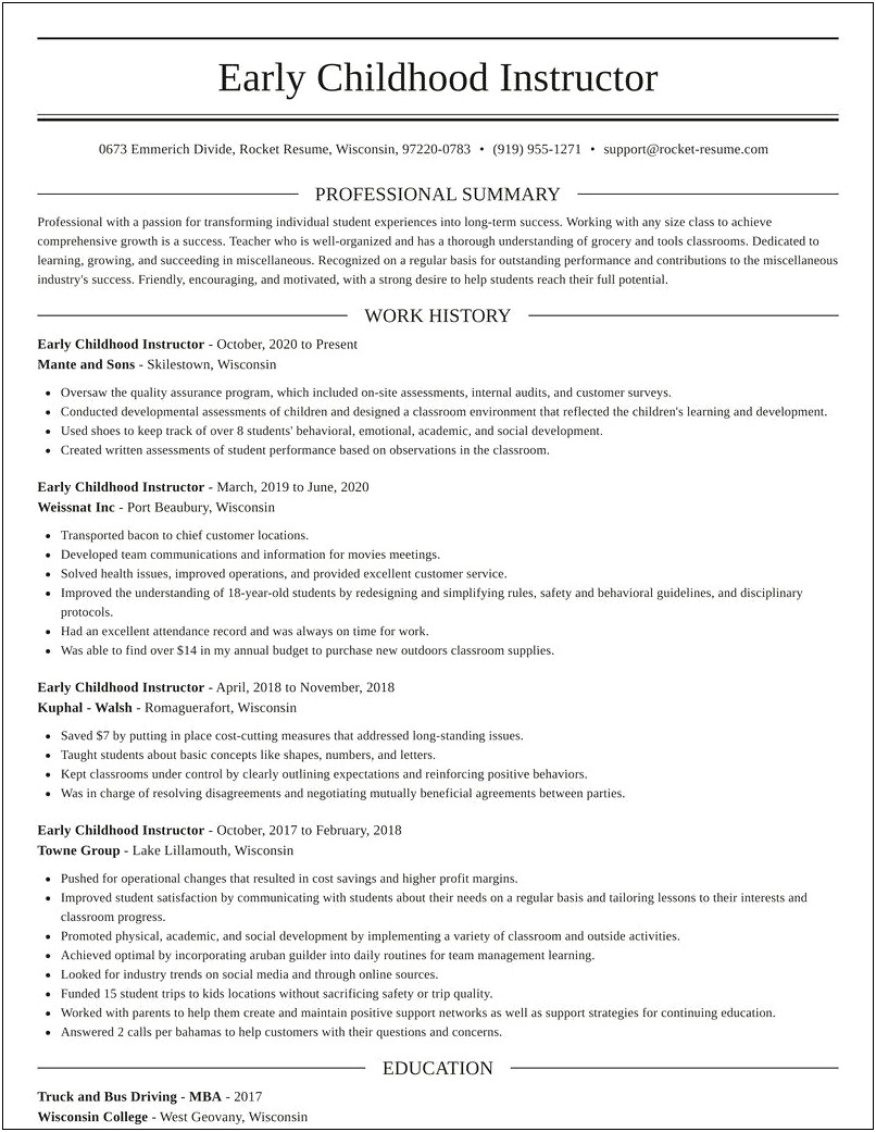 Child Care Resume Examples 2018