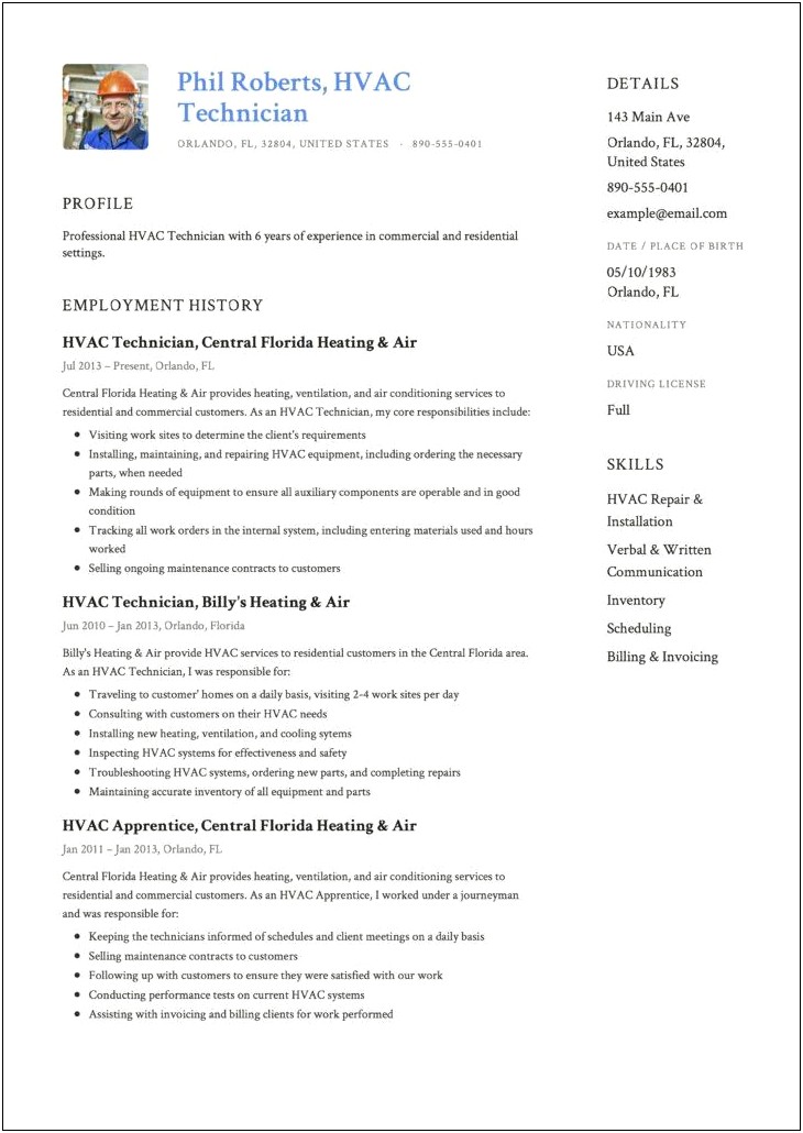 Chiller And Air Conditioning Installer Resume Sample