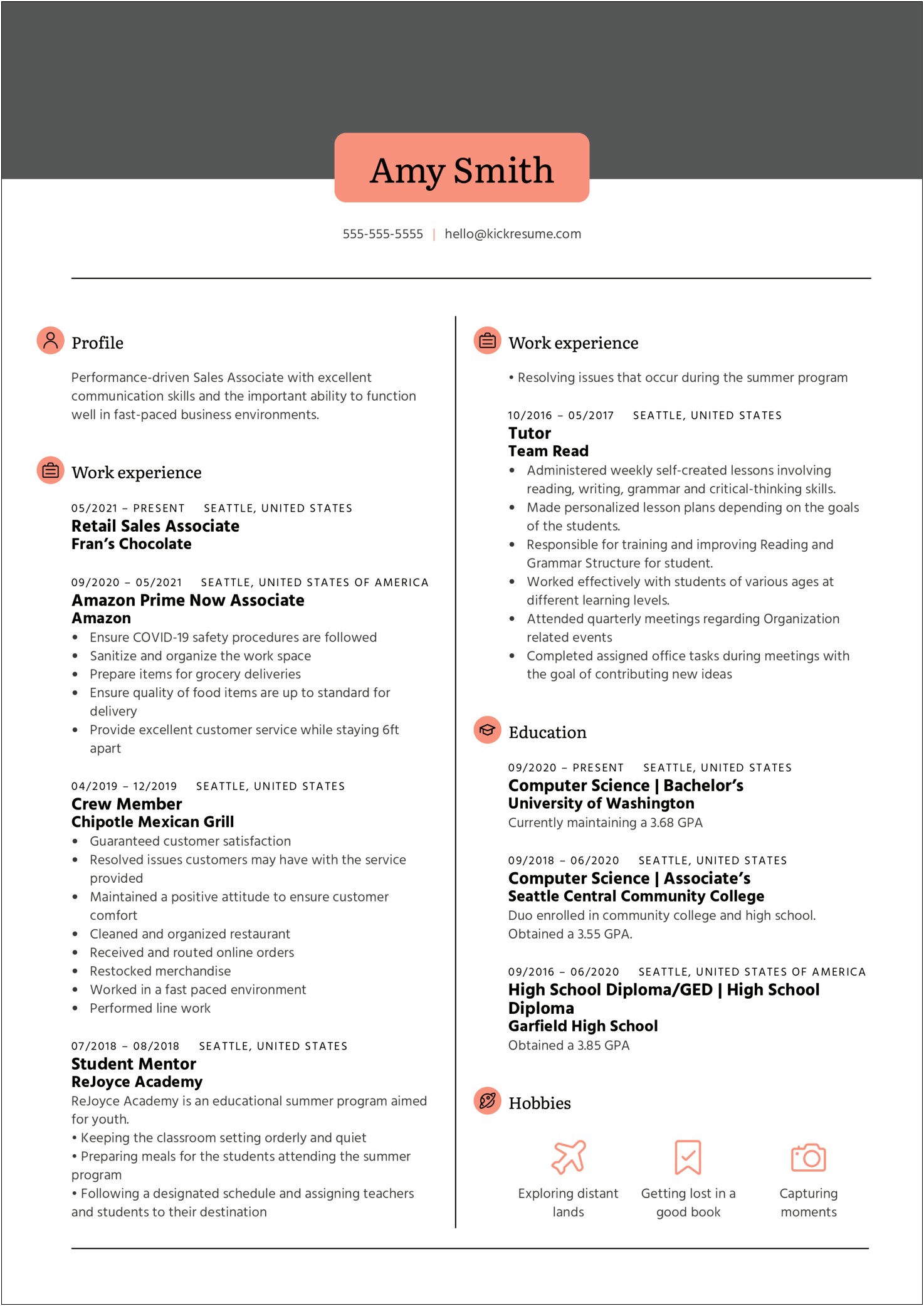 Chipotle Mexican Grill Resume Example