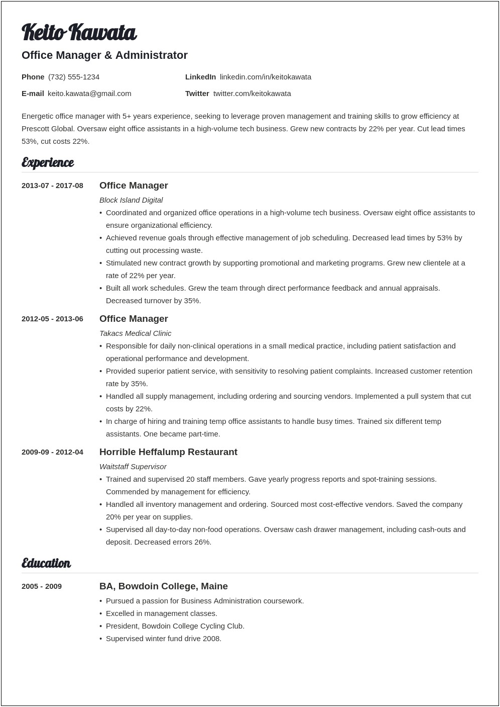 Chiropractic Assistant Office Manager Resume