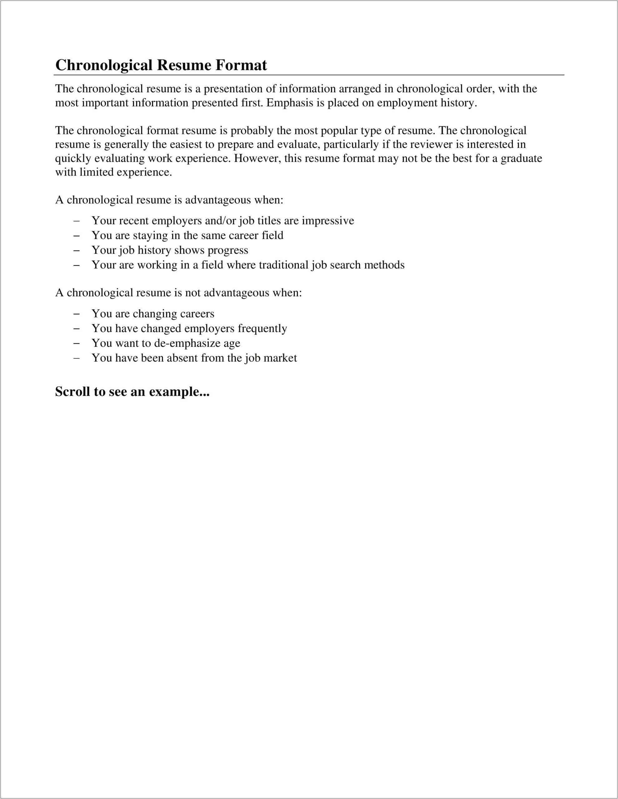 Chronological Order Example In Resume