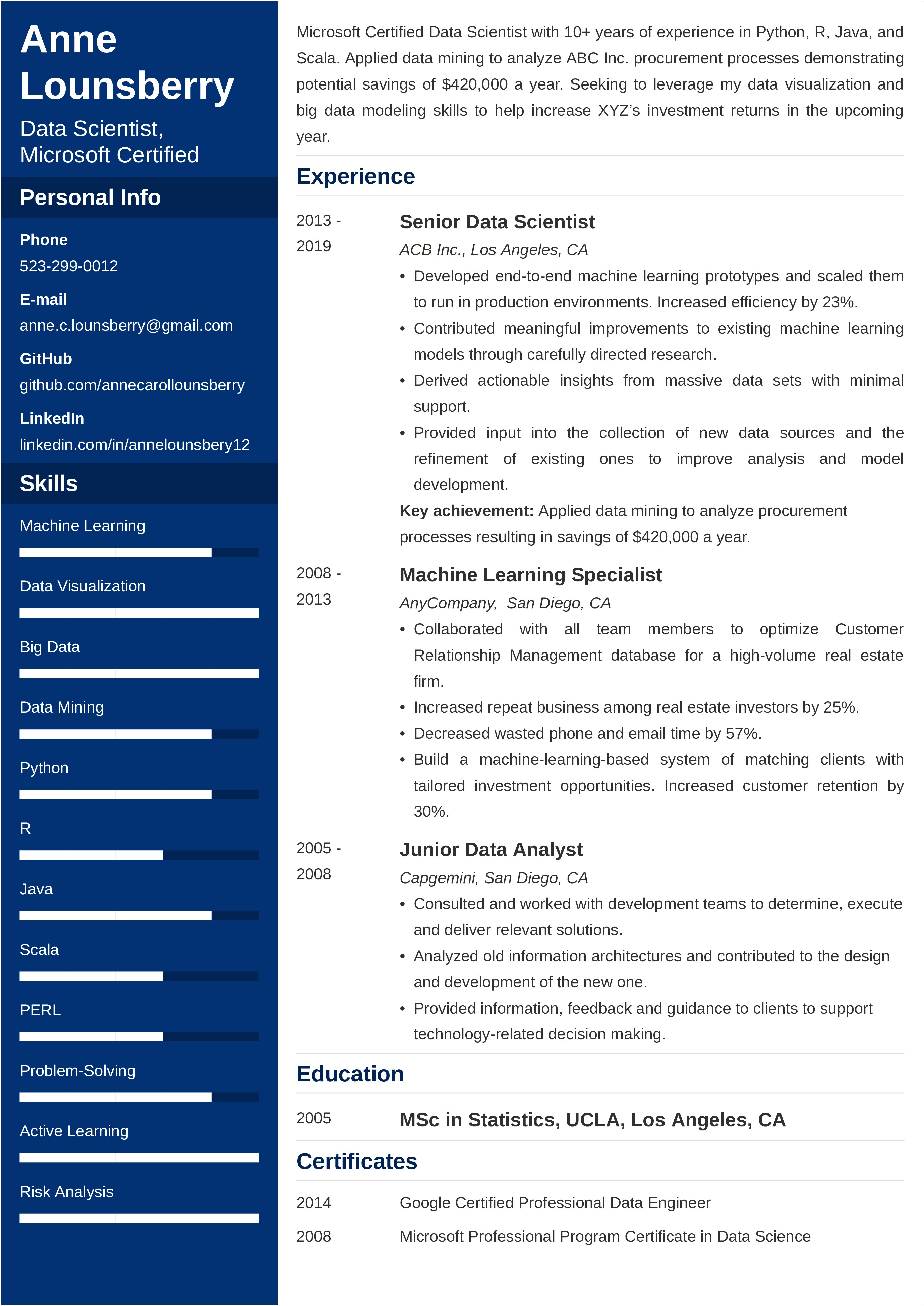 Chronological Resume For Scientific Objective