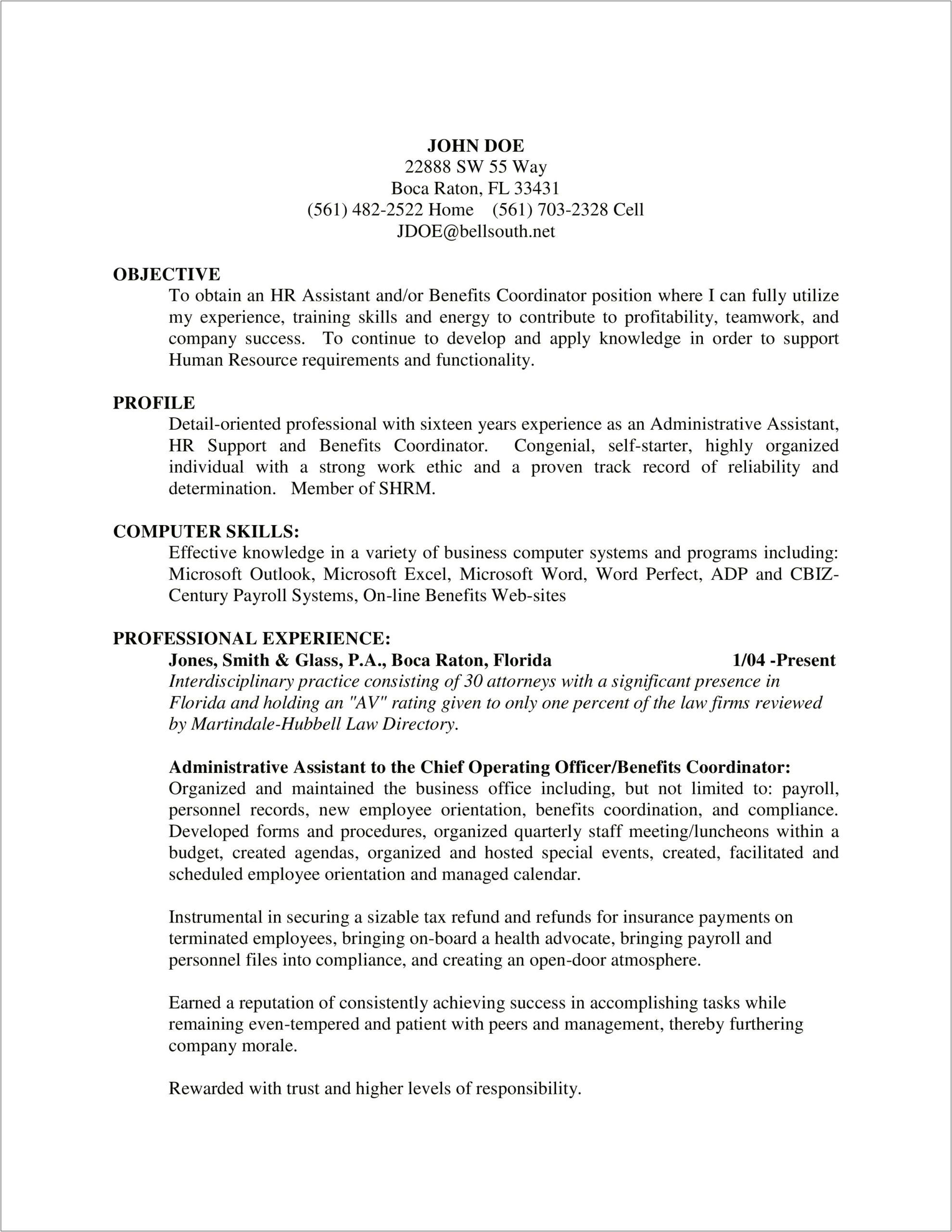 Church Administrative Assistant Resume Sample