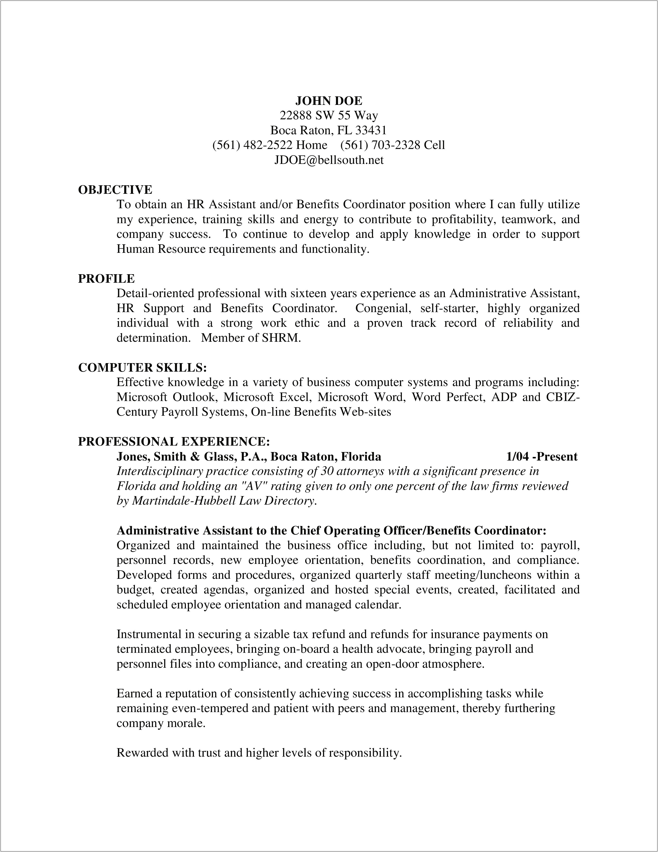 Church Administrative Assistant Resume Sample
