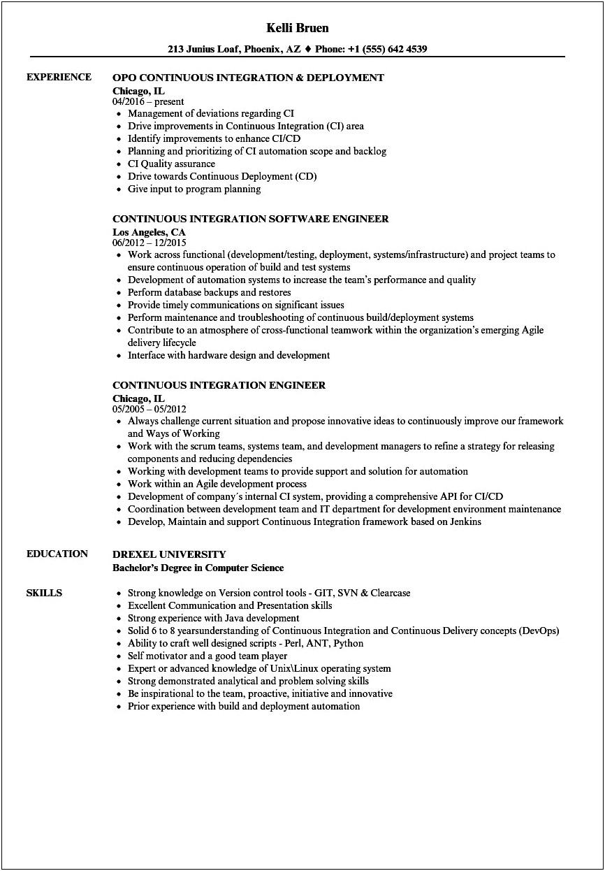 Ci Cd Expriance Resume Sample