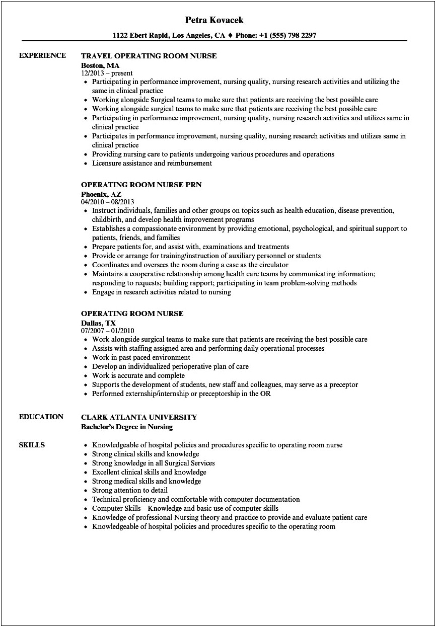 Circulating Nurse Job Description For Resume