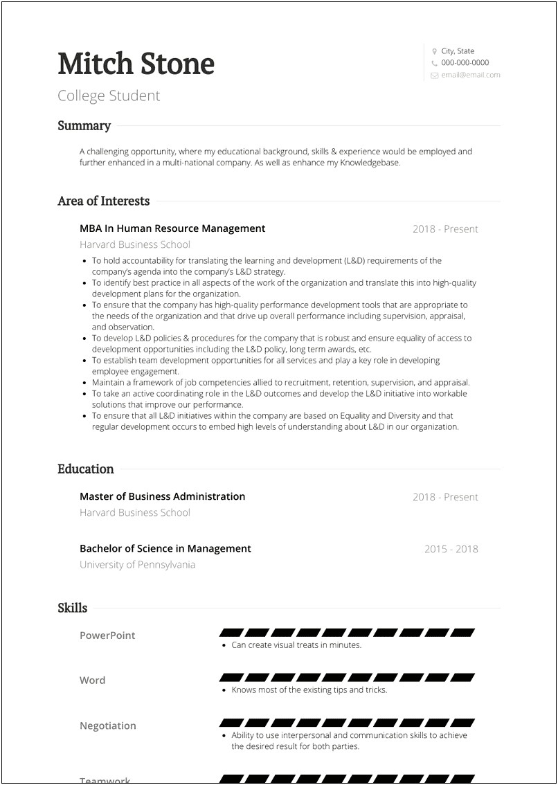 City College Student Resume Examples
