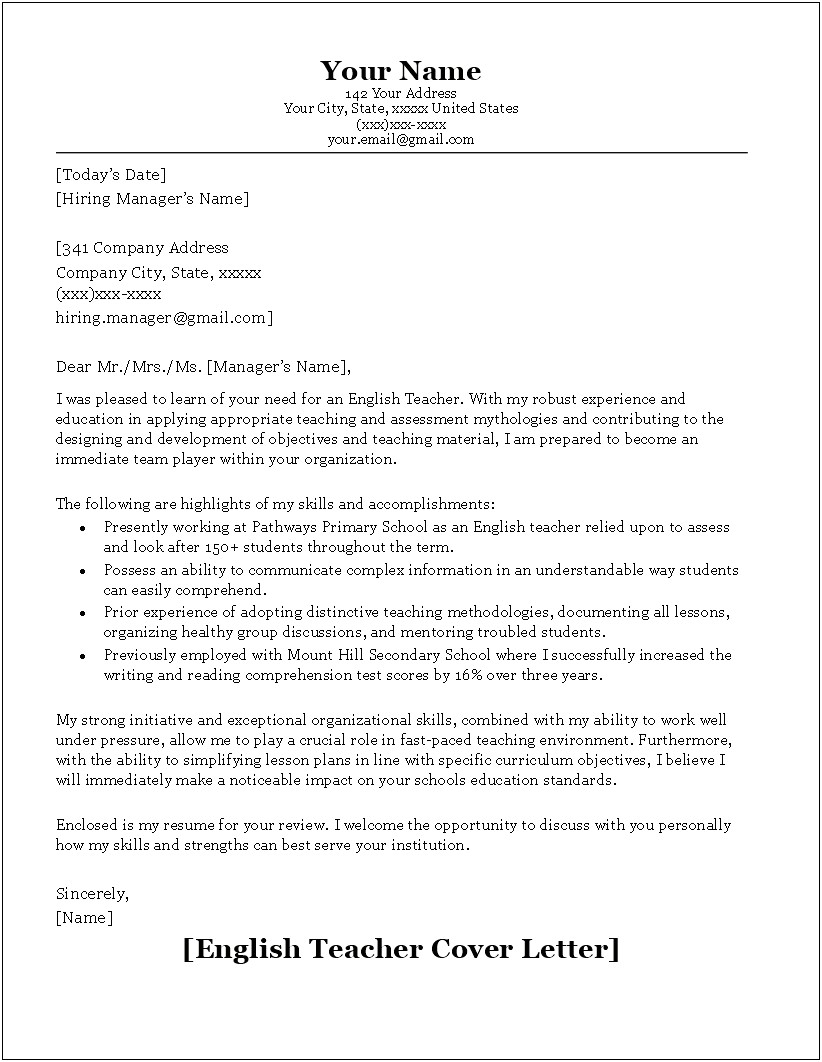 City Manager Resume Cover Letter