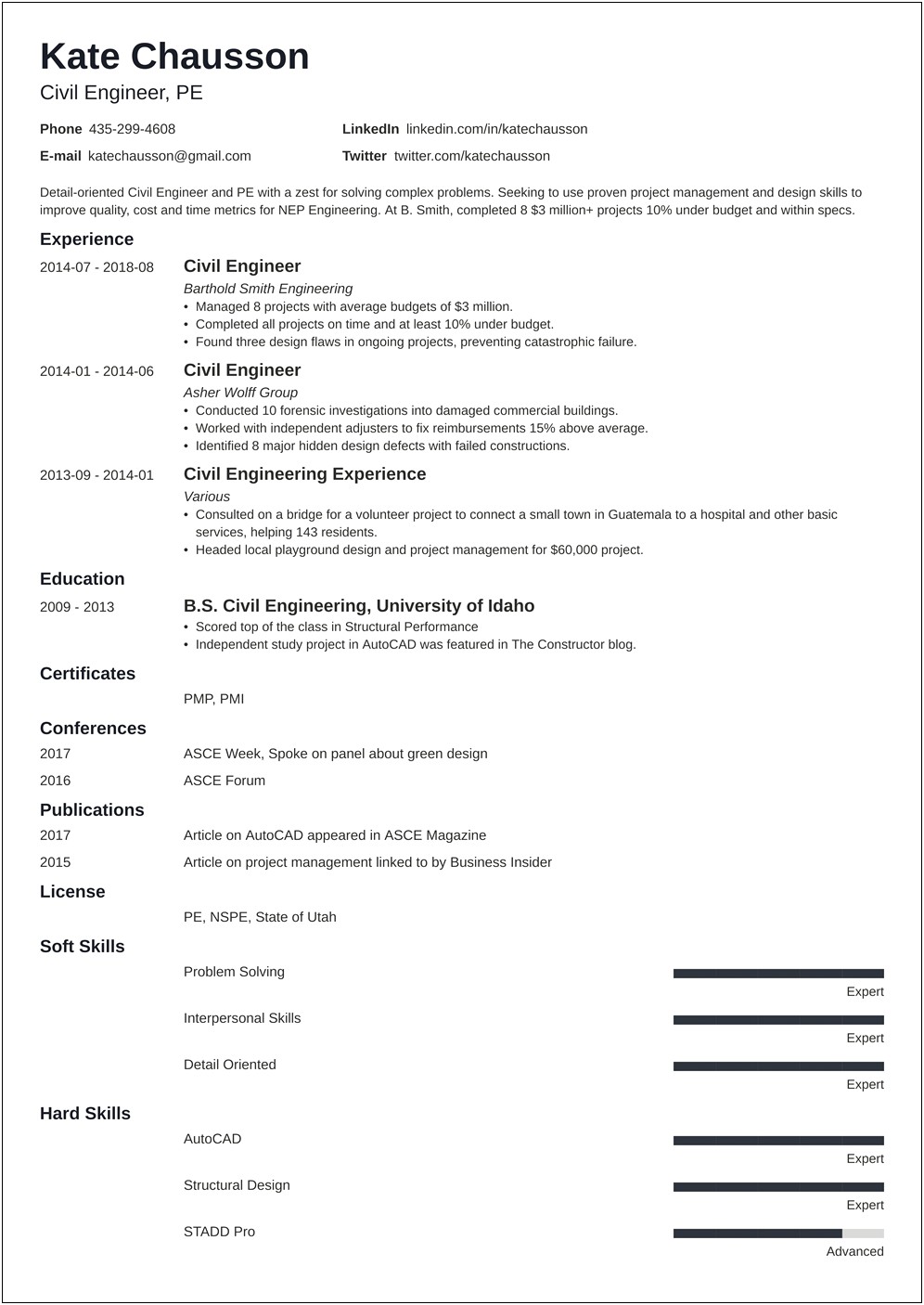 Civil Engineer Resume Example With Asce