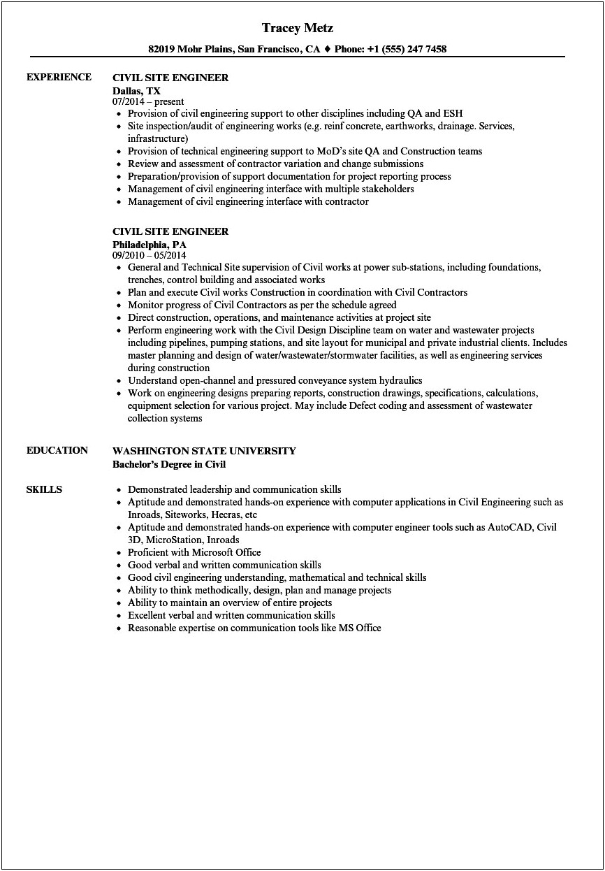 Civil Engineering Resume Format In Word